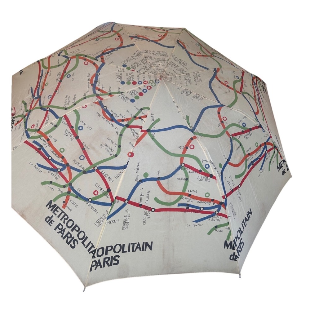 Vintage Metropolitain de Paris Metro Map Umbrella Paris Subway Print Cream